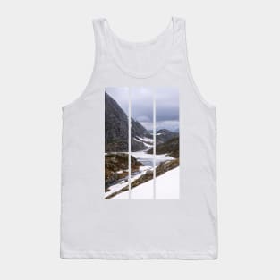 Wonderful landscapes in Norway. Vestland. Beautiful scenery on the Ryfylke scenic route. Mountains, rocks and snow in background. Cloudy day (vertical) Tank Top